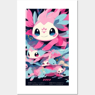 Cute Axolotl Anime Art Design | Cute Animals | Axolotl Hentaii Chibi Kawaii Design Posters and Art